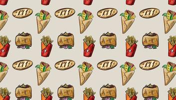 Fast Food Junk  Isometric Seamless Pattern Background Template flat design for decorative or gift wrapping paper, vector