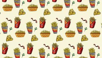 Pattern Background junk food Food  Isometric Seamless Template flat design for decorative or gift wrapping paper, vector