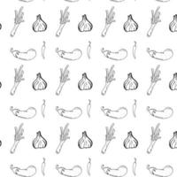 Black outline Seamless vegetable isolated in white background Vector Pattern Bright color Pattern suitable for posters, postcards, fabric or wrapping paper