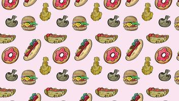 Fast Food Junk  Isometric Seamless Pattern Background Template flat design for decorative or gift wrapping paper, vector