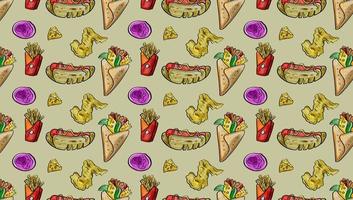 Fast Food Junk  Isometric Seamless Pattern Background Template flat design for decorative or gift wrapping paper, vector