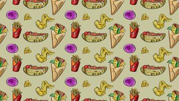 Fast Food Junk  Isometric Seamless Pattern Background Template flat design for decorative or gift wrapping paper, vector