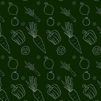 White outline Seamless vegetable isolated in dark background Vector Pattern Bright color Pattern suitable for posters, postcards, fabric or wrapping paper
