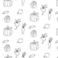 Black outline Seamless vegetable isolated in white background Vector Pattern Bright color Pattern suitable for posters, postcards, fabric or wrapping paper