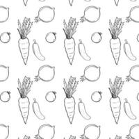 Black outline Seamless vegetable isolated in white background Vector Pattern Bright color Pattern suitable for posters, postcards, fabric or wrapping paper