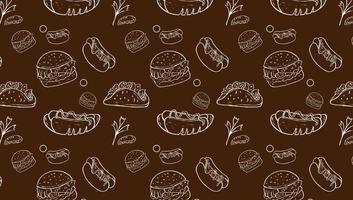 Fast Food Related Seamless Pattern and Background with Line Icons. Editable Stroke Junk Food Related Seamless Pattern and Background vector