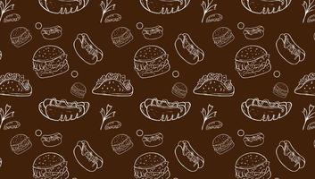 Fast Food Related Seamless Pattern and Background with Line Icons. Editable Stroke Junk Food Related Seamless Pattern and Background vector