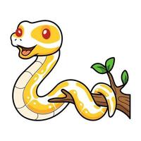 Cute albino ball python snake cartoon on tree branch vector