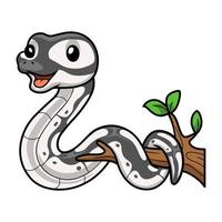 Cute axanthic ball python cartoon on tree branch vector