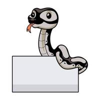 linda pitón serpiente dibujos animados con blanco firmar vector