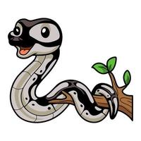 Cute python snake cartoon on tree branch vector