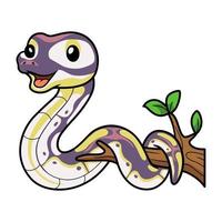 Cute banana pastel ball python cartoon on tree branch vector