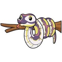 Cute banana pastel ball python cartoon on tree branch vector