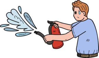 business man extinguishing fire illustration in doodle style png