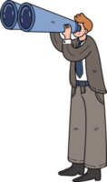 Businessman with binoculars illustration in doodle style png