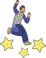 Businessman jumping with stars illustration in doodle style png