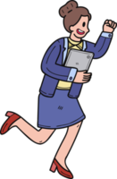 Businesswoman running to success illustration in doodle style png