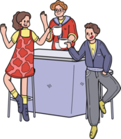Business team relaxing at the coffee table illustration in doodle style png