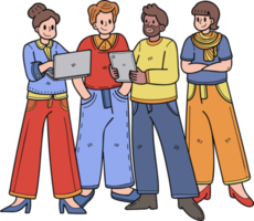 Team of office workers planning work illustration in doodle style png