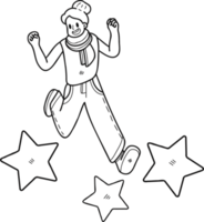 zakenvrouw jumping met sterren illustratie in tekening stijl png