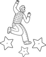 Businessman jumping with stars illustration in doodle style png