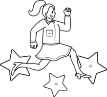 mujer de negocios saltando con estrellas ilustración en garabatear estilo png