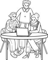 Business team consulting with laptop illustration in doodle style png