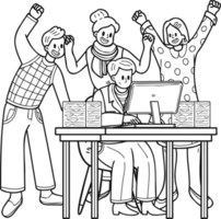 équipe de affaires femmes réjouissance dans Succès illustration dans griffonnage style png