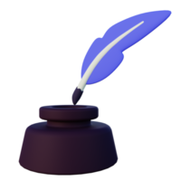 3d Illustration of Feather and Inkwell png