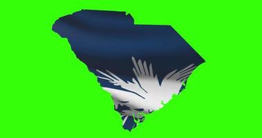 South Carolina state map outline with flag animation on green screen video