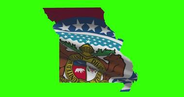 Missouri Estado mapa esboço com bandeira animação em verde tela video