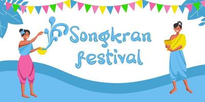 Happy Songkran day horizontal banner. vector illustration.