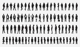 People silhouette set man woman silhouettes crowd of people family children adult young people youth background vector illustration