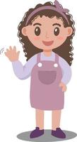 Vector of cute little girl kid wavy curly hair and smiling face gesture wave hand illustration