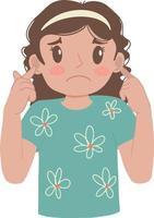 Beautiful cute teenager girl covering her ears with fingers hands schizophrenia with sad expression illustration vector