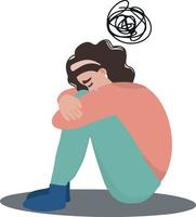 Young pretty woman sad depression anxiety mental health crying illustration-01 vector