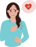 ilustración de mujer tener temprano síntomas de corazón ataque participación corazón dolor vector
