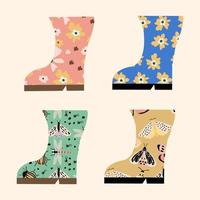 set of flat gardening boots pack vector
