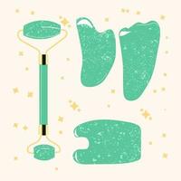 hand drawn jade roller and gua sha set vector