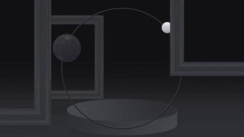 Black dark background with copy space podium, abstract geometric layout video