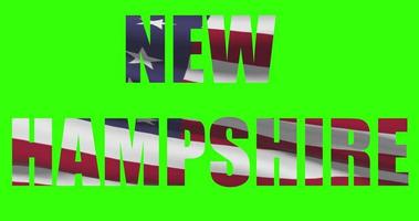 Novo Hampshire Estado nome em verde tela animação. EUA Estado bandeira acenando video