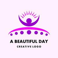 body movement icon. sports elegant vector logo template. logo for a healthy gymnastics group or community. people shape icon and sunshine