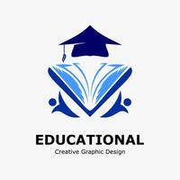 logo símbolo para educación. graduación sombrero icono, libro y estudiante icono. educación vector logo modelo.