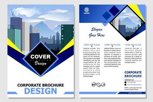 brochure templates, flyers, brochures, posters, cover designs, layout spaces for photo backgrounds, vector illustration templates in A4 size. blue yellow color brochure with rhombus pattern