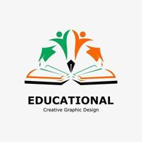 logo symbol for education. education book icon, pencil, graduation cap and student icon. education vector logo template.