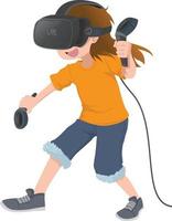 children playing vr game using virtual reality device vector