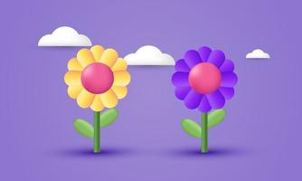 illustration realistic vector two icon colorful daisy flower cartoon 3d creative isolated on background