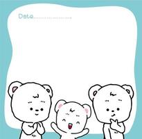 cute hand drawn doodle white bear note paper. Cute card vector illustration.