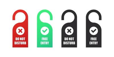 Door hanger signs. Do not disturb, red and green signs of hotel room. Vector Scalable graphics