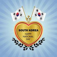 South Korea flag Independence Day with Gold Heart vector